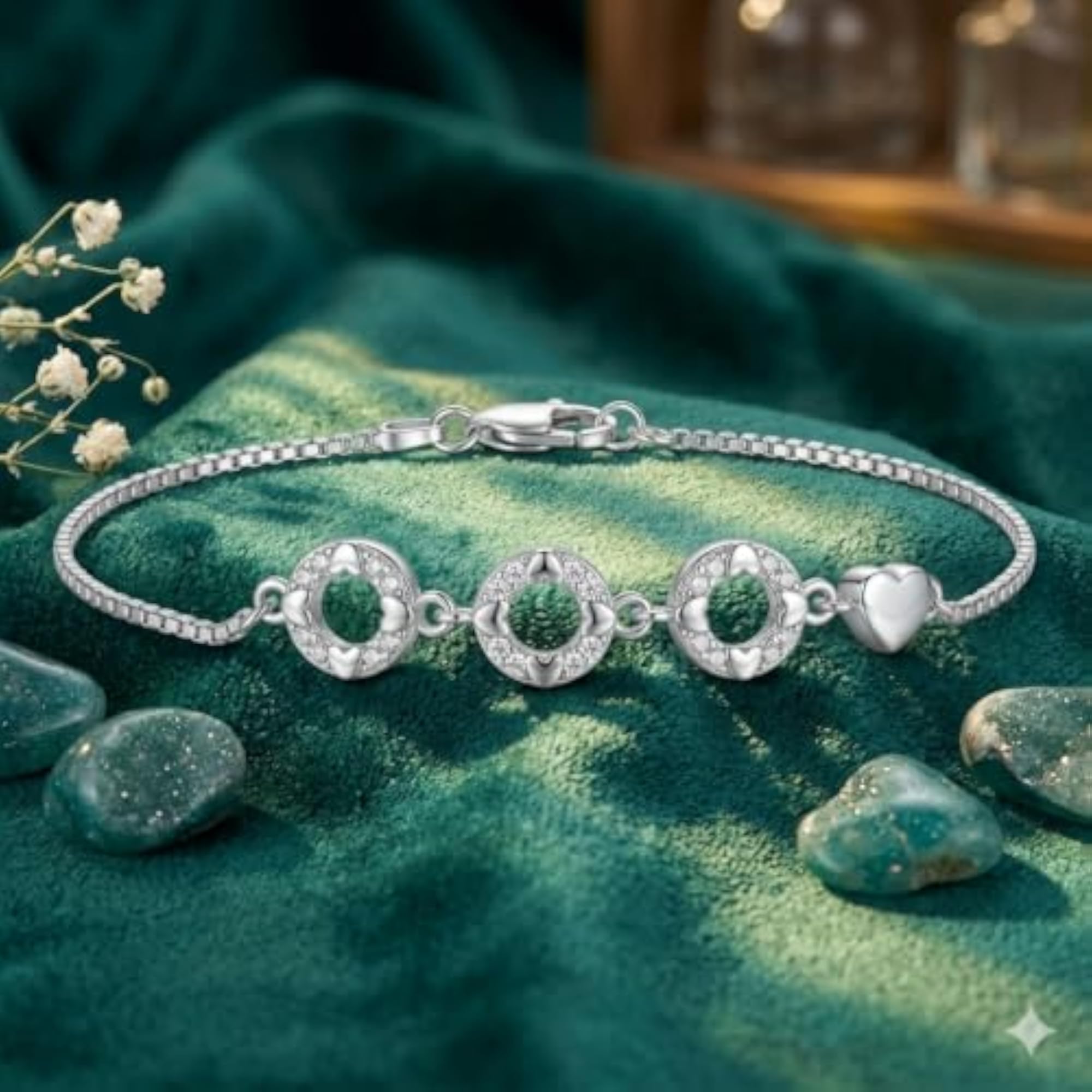925 Sterling Silver CZ Circle Link Bracelet for Women