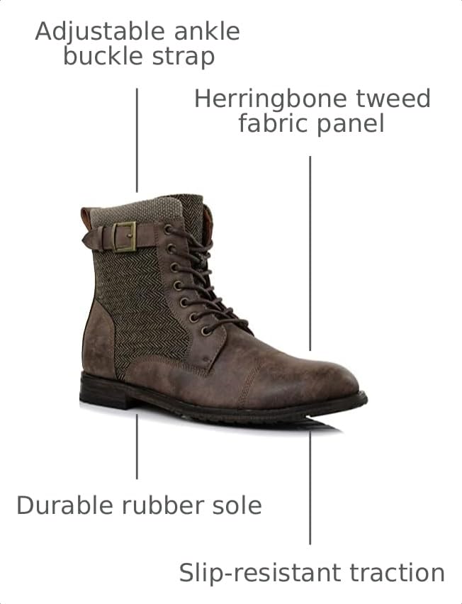 Image of Polar Fox Men's Military Style Combat Boot Collection | Men's Cap Toe Ankle Boots with Lace-Up & Side Zipper