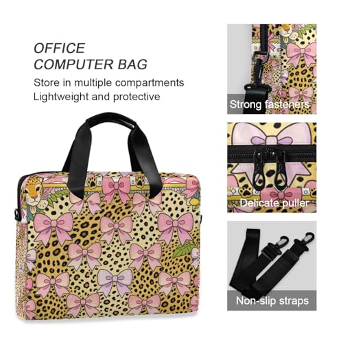 Bolso portátil para laptop 15.6 in con asas y correa rosa leopardo miniatura 6