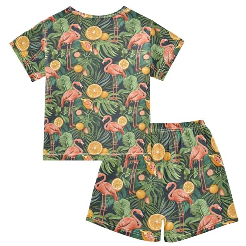 ALAZA Flamingo Palm Tree Orange Lemon Pajamas Short Sleeve 2 Piece Sleepwear Top and Bottom Pajama Set Unisex2