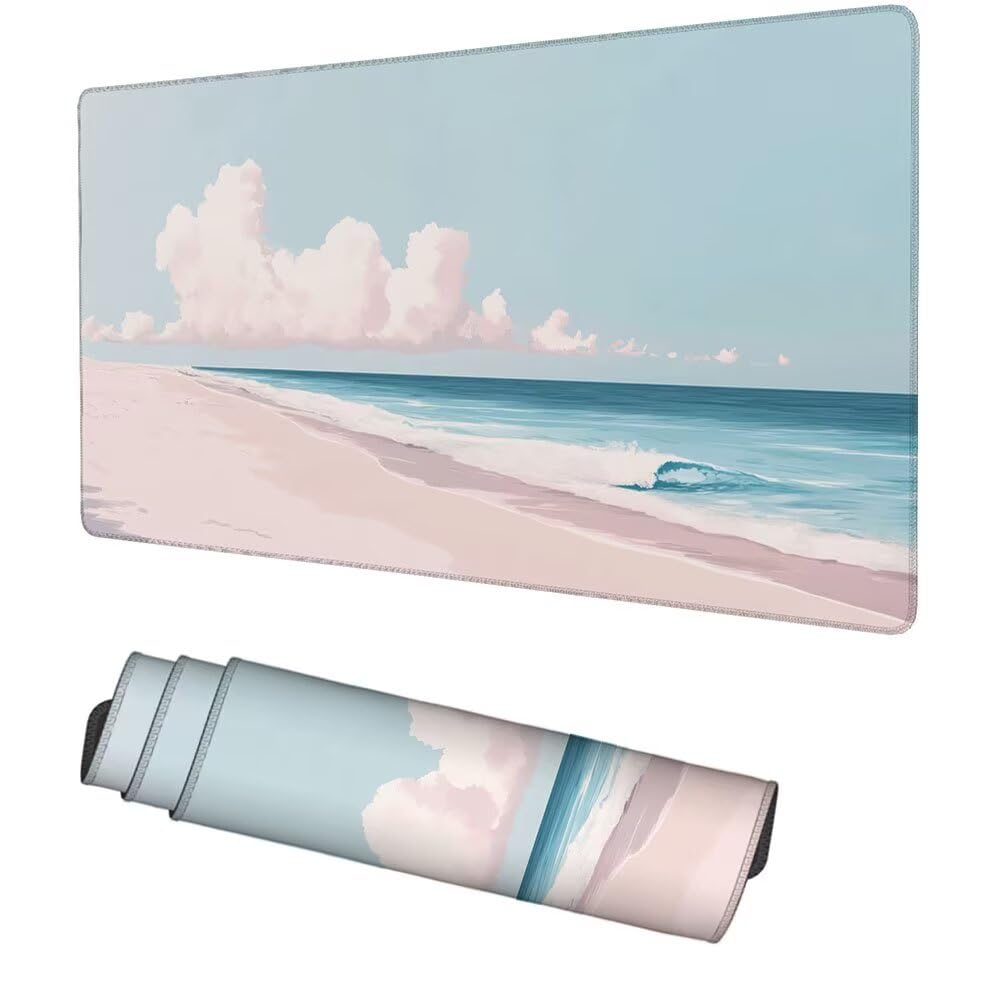 Niebieska podkładka pod mysz na biurko XXL 1000 x 500 x 3 mm podkładka pod mysz plażowa, mata na biurko ze zszytymi krawędziami, podkładka pod mysz do gier, antypoślizgowa podstawa, do gier PC, graczy