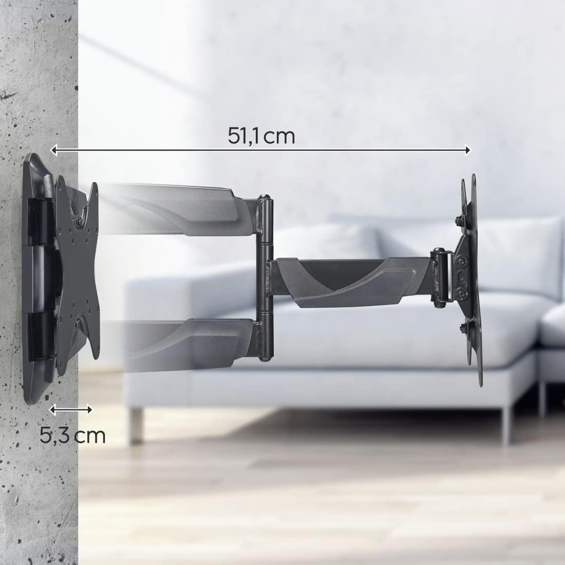 Hama | Soporte de Pared para TV de 19" a 48" (Soporte fullmotion, con 2 Brazos, inclinable +10/-15° y Giratorio 6°, Carga máxima de 35kg, VESA de 75 x 75 hasta 200 x 200, Pantallas de hasta 122cm)