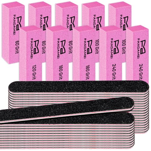 Limes à ongles et blocs polissoirs FANDAMEI (lot de 40) avec différents grains 100/180