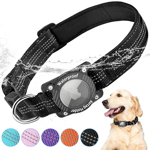 AgoumLux Collare Cane Airtag Integrato Apple Air Tag Supporto Impermeabile Collari Riflettente e Regolabile per Cani Grande, Media e Piccola