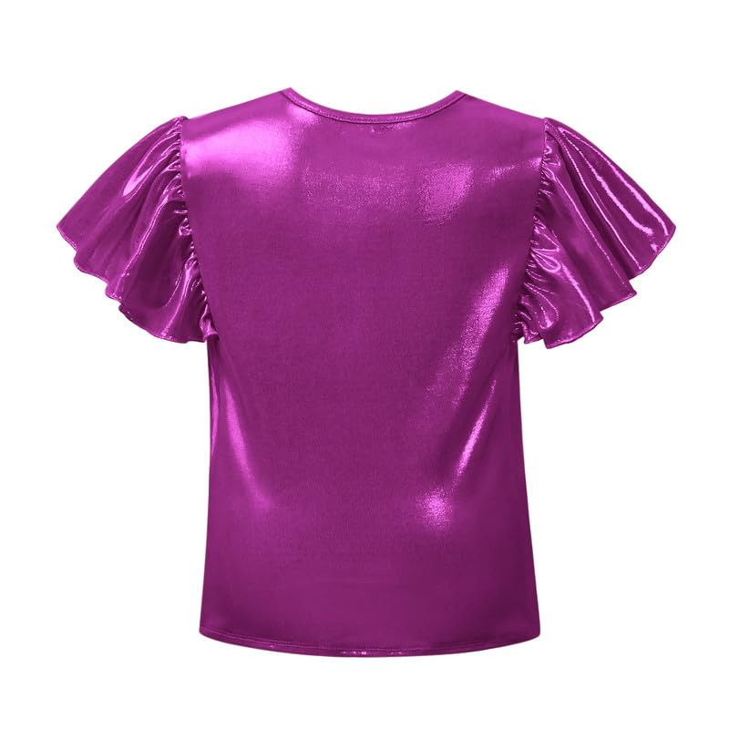 Image of Mirawise Girls Shirts Metallic Tops Clothes Tshirt Ruffle Short Sleeve Tee Size 6-14