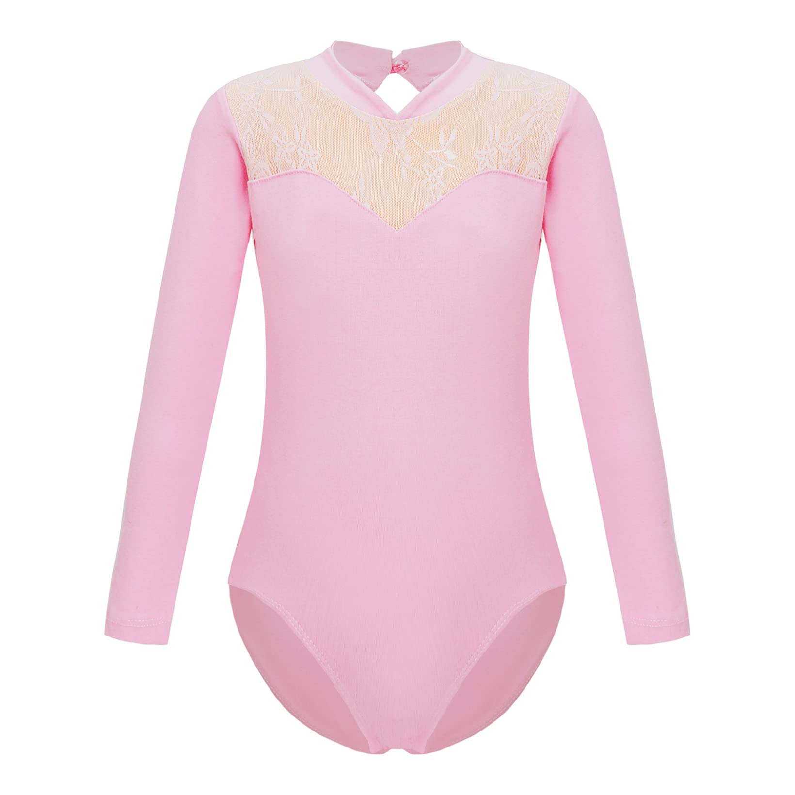 JanJean Kids Girls Basic Cotton Long Sleeve Leotard Ballet Dance Gymnastics Ballerina Dancewear Competition Pink 5-6 Years