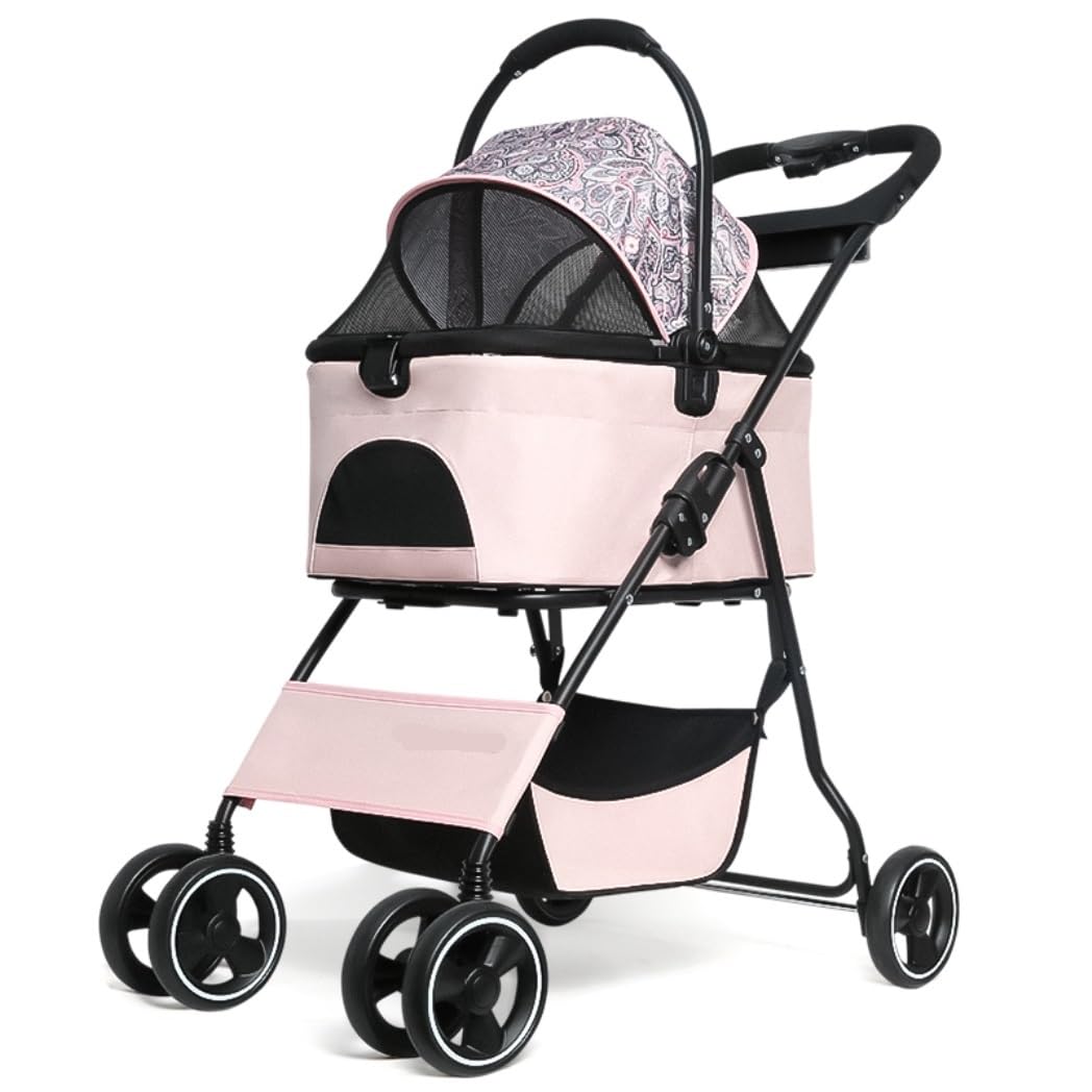 Carro Perro para La Compra Cochecito Plegable para Perros con Transportador Desmontable, Cochecitos De Gato con Cesta De Almacenamiento Y Portavasos Carrito para Perros para Mascotas(B)