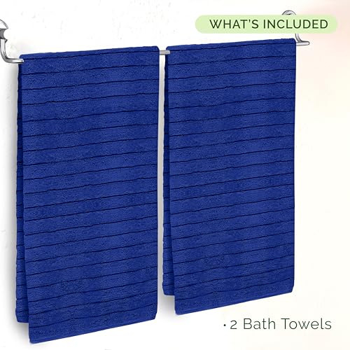 Image of Elegant Comfort 100% Turkish Cotton Corduroy Ribbed Luxury Soft 2 Pack Bath Towels 27 x 54 Inch - Ultra Plush, Absorbent, Quick Dry, Hotel Spa Quality Towels for Bathroom Essentials, Royal Blue