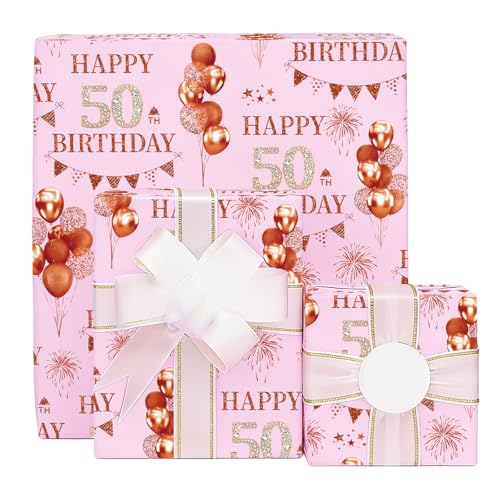 Xenray 50th Birthday Wrapping Paper 5sheets Rose Gold 50x70cm 50 Year Old Printed Patterned Paper