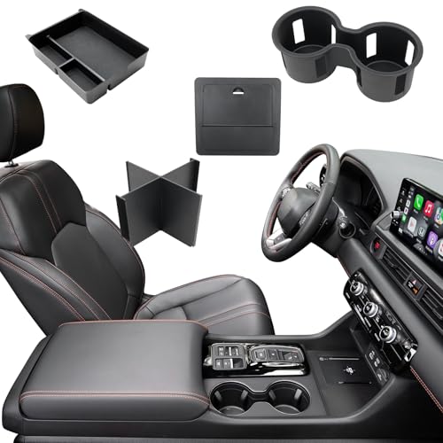 ELECFRESH 4PCS Center Console Organizer Tray for 2023-2026 Honda Pilot 2024-2026 Honda Ridgeline&Passport Accessories Armrest Storage Box and Divider Hidden Storage Box and Cup Holder
