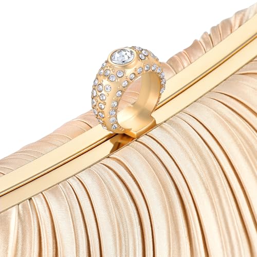 Image of Fashion Women's Evening Bags, Gold Silk Luxury Handbags with Chain Stylish Purses for Wedding Party
