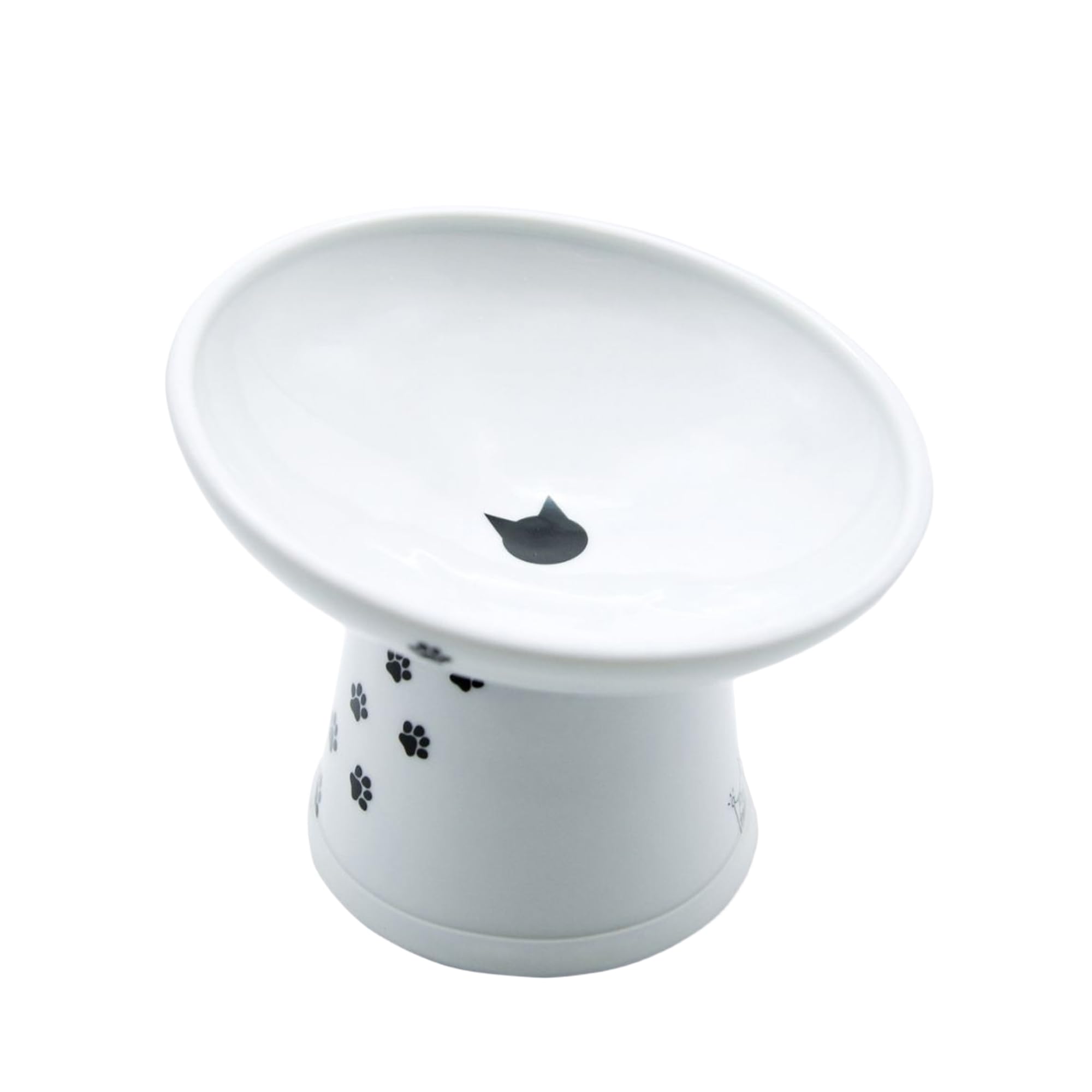 Necoichi Raised Cat Food Bowl – Ceramic Elevated 15° Tilted Cat Bowl for Whisker & Neck Fatigue, Dishwasher Microwave Safe Non-Slip Anti Vomiting