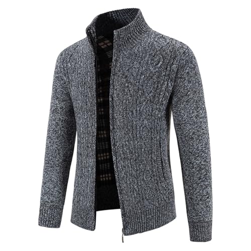 NATHGAM Men's Cardigan Sweater Slim Fit Stand Collar Cardigan Casual Heavyweight Cable Knit Full Zip Up Sweater with Pockets