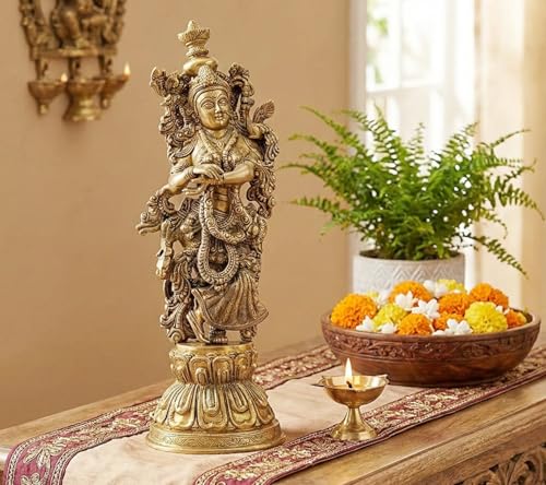 Estatua grande de Radha Krishna de latón 21 pulgadas miniatura 3