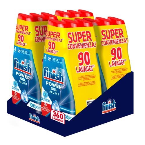 Finish Powergel Nettoyant pour Lave-vaisselle liquide, Multiaction, 100% Vaisselle plus Protégée, 360 lavages, 12 paquets de 30 lavages, Multicolore, 600 ml Lot de 12