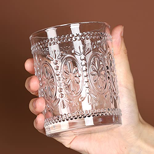 Bekith 6 Pack Drinking Glasses, 9.5 Oz Romantic Water Glasses Tumblers, Heavy Duty Vintage Glassware Set For Whisky, Juice, Beverages, Beer, Cocktail #TOP6