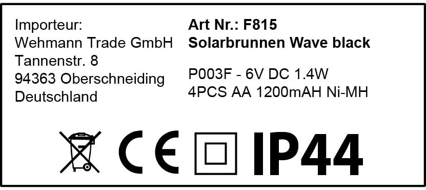 Solarbrunnen Wave Black Solarspringbrunnen Garten Brunnen Komplettset für Garten und Terrasse Tag und Nacht mit Memoryfunktion !!!