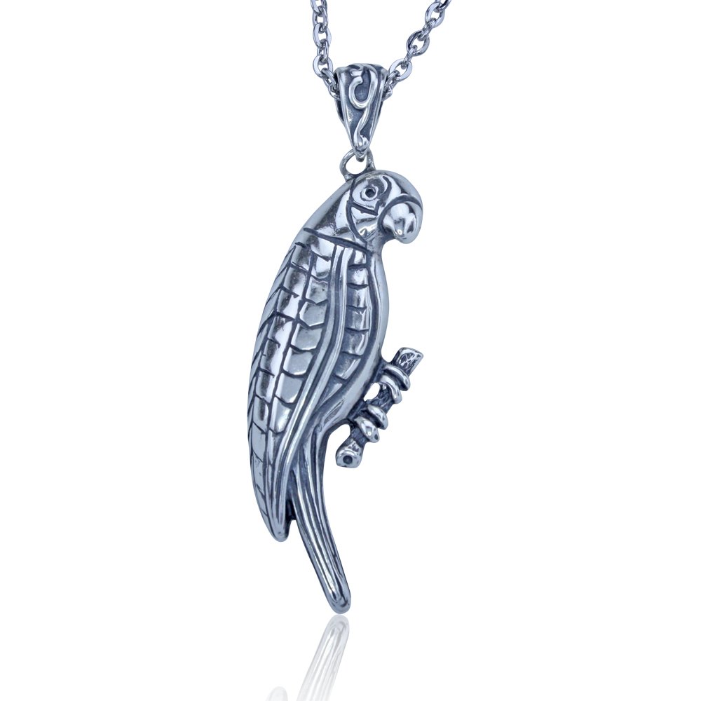 NAUTORA KeyLimeBay Large Parrot Pendant Crafted in Sterling Silver on 22 Inch Necklace Chain