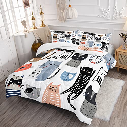 Cvhouse Cat Bedding,Cartoon Cat Comforter Twin,Animals Print Comforter Set For Kids,Kawaii Quilt Set With 1 Comforter And 2 Pillow Cases #TOP1