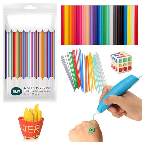 xlwens Filamento Penna 3d,110 Pezzi,22 Colori,3D Pen Filamento Ricarica per Stampa 3D,Fili per Penna 3d Colorati,5 pezzi...