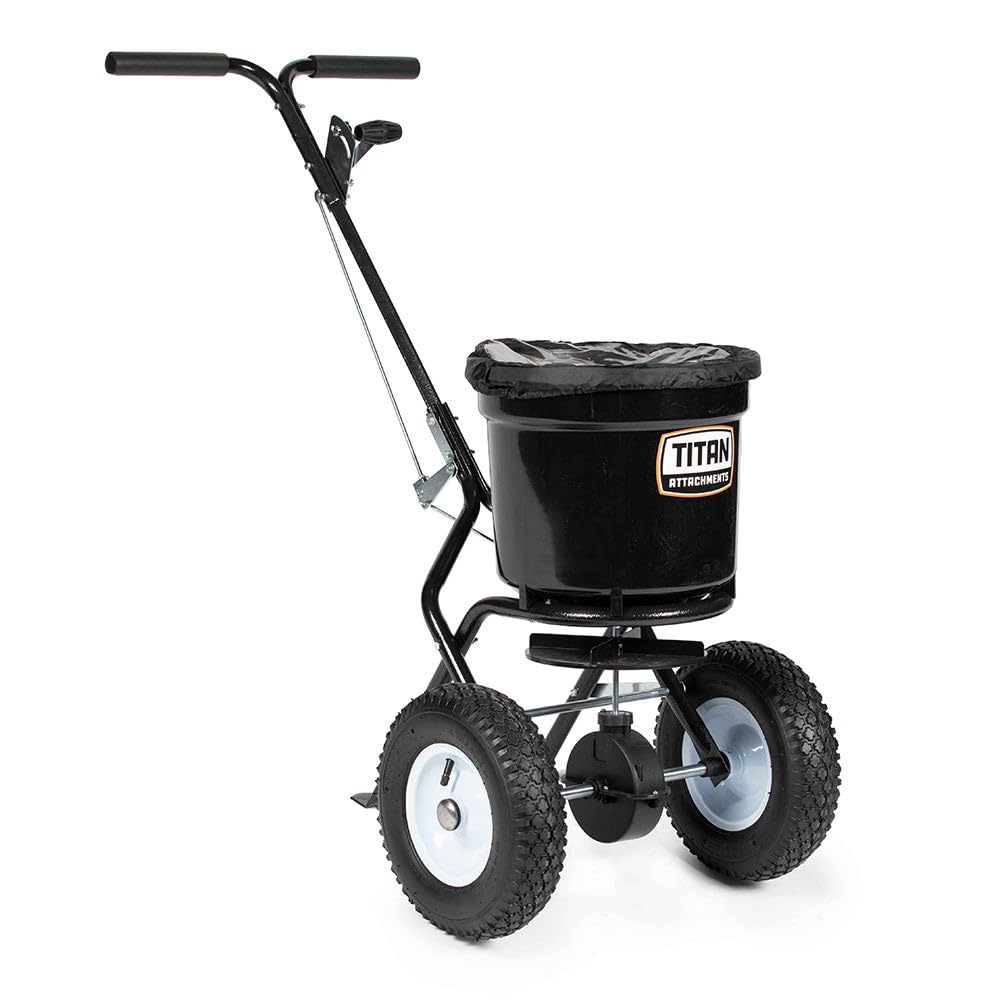 Titan Attachments 50 lb Professional Fertilizer Push Broadcast Spreader