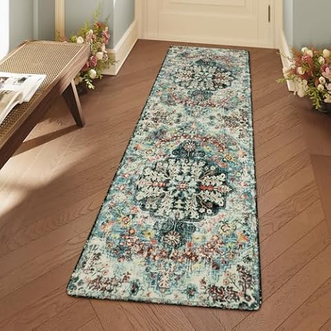 Lahome Bohemian Floral Runner Rug - Teal Cover