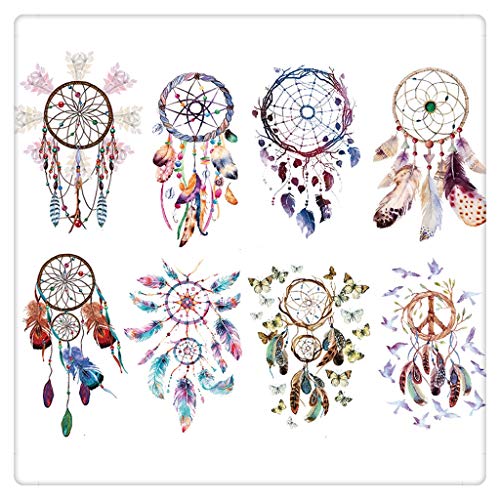 CARGEN 8 Sheets Dream catcher Temporary Tattoo for Women great Body Art Stickers Realistic Fake Tattoos