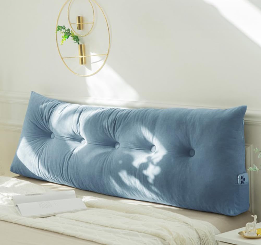 XANAYXWJ Lussuoso Cuscino Triangolare per testiera per Letti matrimoniali/King Size 200 x 40 x 12 cm Blu Cuscino per Schienale di Supporto per Il Relax e la Lettura Comfort in Morbida Schiuma