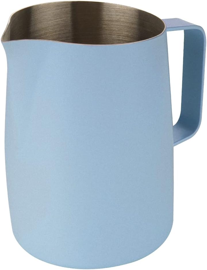 Milk Frothing Pitcher With Handle, 600ml Stainless Steel Steaming Pitcher, Espresso Milk Frother Cup For Coffee Cappuccino Latte Art, Blue