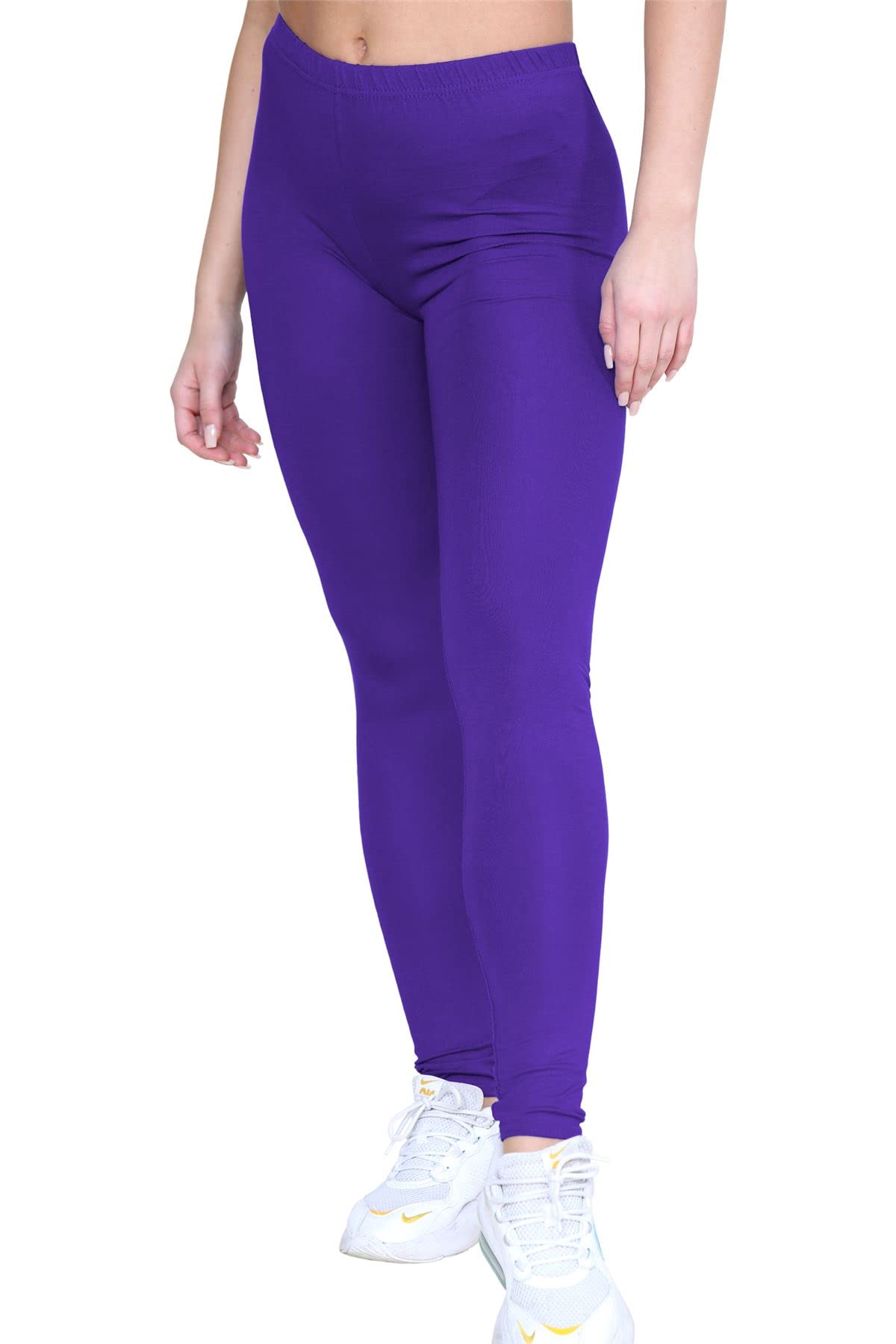 Hamishkane® Womens Viscose Leggings, Elasticated Waist Skinny Yoga Pants for Women, Plain Stretchy Gym Leggings, Full Length Slim Fit Pants, Women Activewear Purple