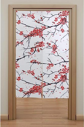 さくら 桜 のれん おしゃれ ロング 目隠し 間仕切り 綿麻, 和風 雪桜 暖簾 ドア カーテン 障子 戸口 居間 出入り口 玄関 小窓 リビング キッチン 台所 部屋 着替え室 洋室 和室 居酒屋 料理屋 室内 インテリア かわいい のれん棒付き 約86
