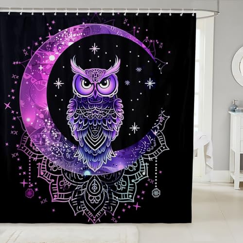 Purple Owl Waterproof Shower Curtains Luxury Heavy Fabric Bathroom Shower Curtain Boho Dreamcatcher 