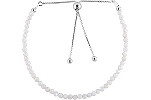 ZEMBIENCE Natural Opalite Bracelet, Micro-Faceted Beads, Silver, 10" inches for Women