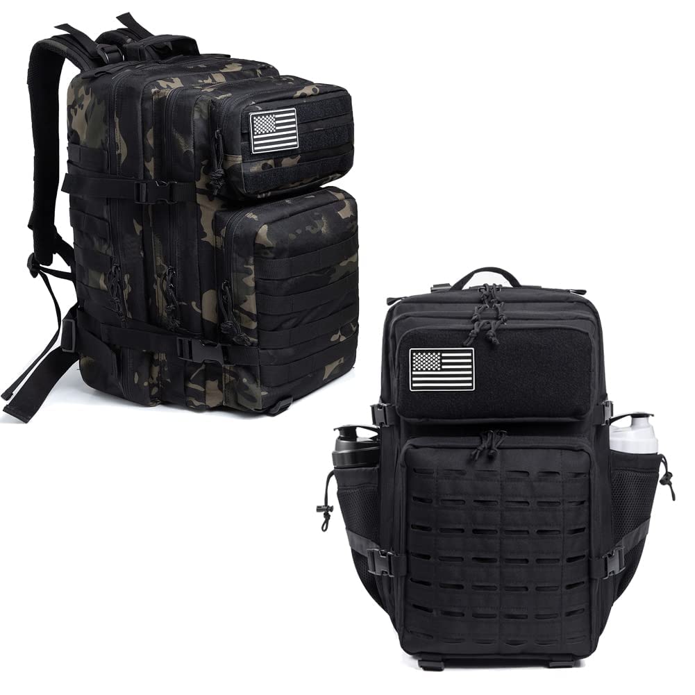QT&QY Tactical Backpack V1.0(Black Camo) Military Backpack V3.0(Black)