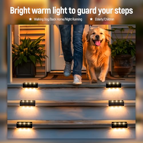 8 Pack Solar Deck and Stair Lights - Waterproof Outdoor Lighting for Patio, Fence, Porch, Garden, and Holiday Decorations (Warm White)