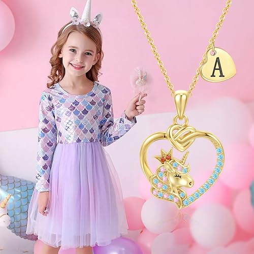 Unicorn Initial Necklaces for Girls Kids Women - 18K Really Gold Filled Unicorn Initial Letter Necklace Teen Girls Gifts Trendy Stuff Heart Letter Necklace for Women Girl Kids Gifts2