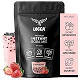 Premium Strawberry Milk Tea Powder for Boba Tea | Smoothie Mix for Strawberry Popping Boba Pearls | Strawberry Boba Powder Bursting Boba with Organic Super-greens Antioxidants Hydration (19.75oz)