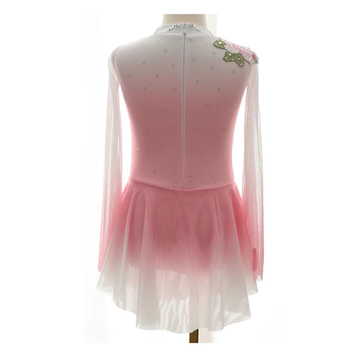 Maillot De Danza Patinaje para Mujer Leotardo Manga Larga De Gimnasia Rítmica con Falda Tul Y Pedrería Brillante Disfraz De Bailarina Baile Competición Adulto