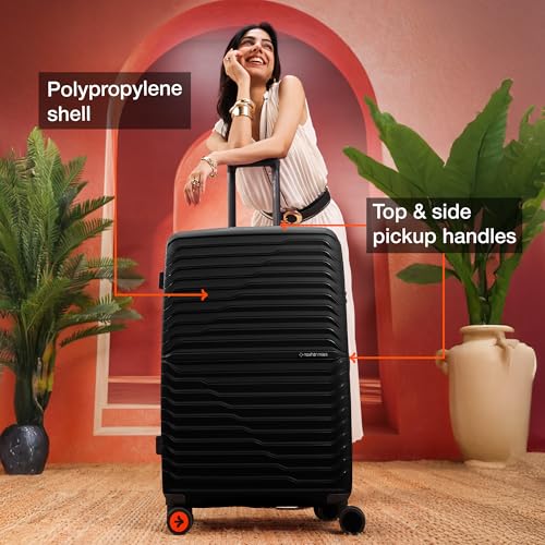 Image of Nasher Miles Cairo Hard-Sided Polypropylene Luggage Set of 2 | 65cm & 75cm | 8 Wheels Medium & Large Trolley Bag for Travel | Suitcase (Black & Orange)