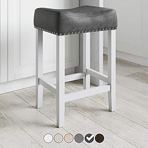 Nathan James Hylie Nailhead Wood Pub-Height Kitchen Counter Bar Stool, 24″, Dark Gray/White
