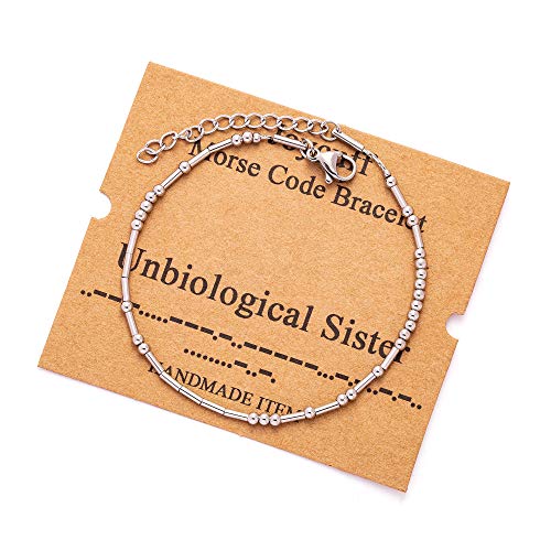 Image of JoycuFF Inspirational Morse Code Bracelets for Women Silver Beads Jewelry Encouragement Mantra Gifts for Her