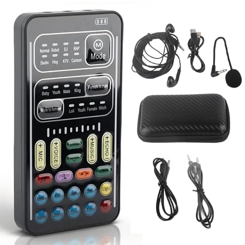 Espusta Voice Changer Device, Universal I9 Voice Changer Set,Live Broadcast Voice Disguiser Set Portable Recording Mini Sound Card, 8 Different Sounds Sound Effects for Game Anchor Recording Computer