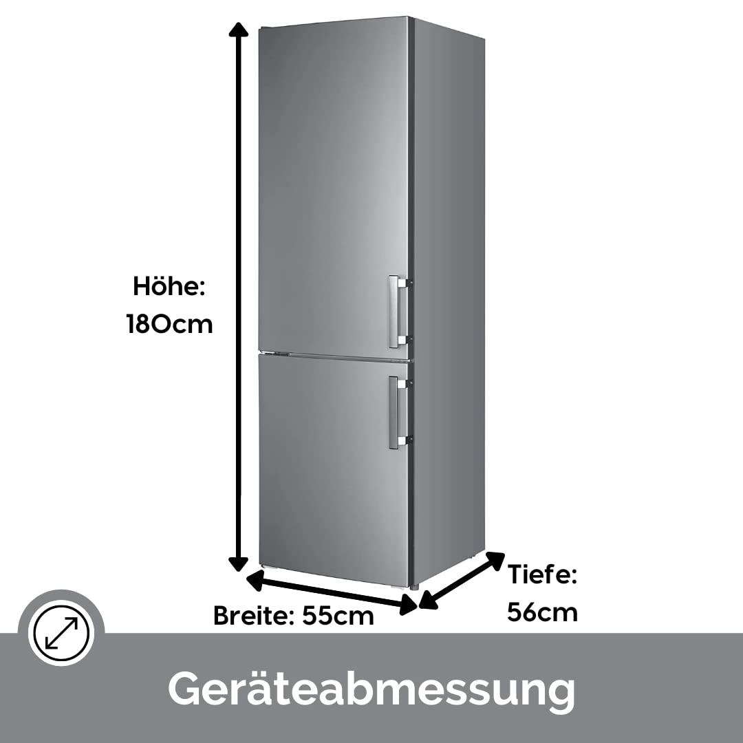 WOLKENSTEIN KGK280D Stand Kühl-Gefrierkombination | Inox Design | 180x55cm | 191L Kühlen+71L Gefrieren | Leiser Betrieb 40dB | Energieverbrauch 168kWh/Jahr | Silber