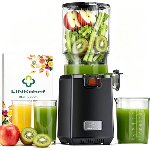 LINKChef Entsafter Slow Juicer, 130 mm große Öffnung, Entsafter Gemüse und Obst, 1,8 L Kapazität, 250W Elektrischer Juicer mit Rücklauffunktion, Leise, Einfache Montage, Leicht zu Reinigen, BPA-frei