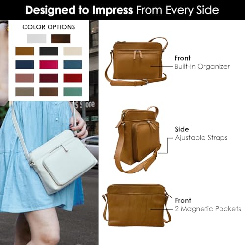 ili New York Genuine Leather Crossbody Bags with RFID Protection & Adjustable Straps - Antique Saddle & Black2