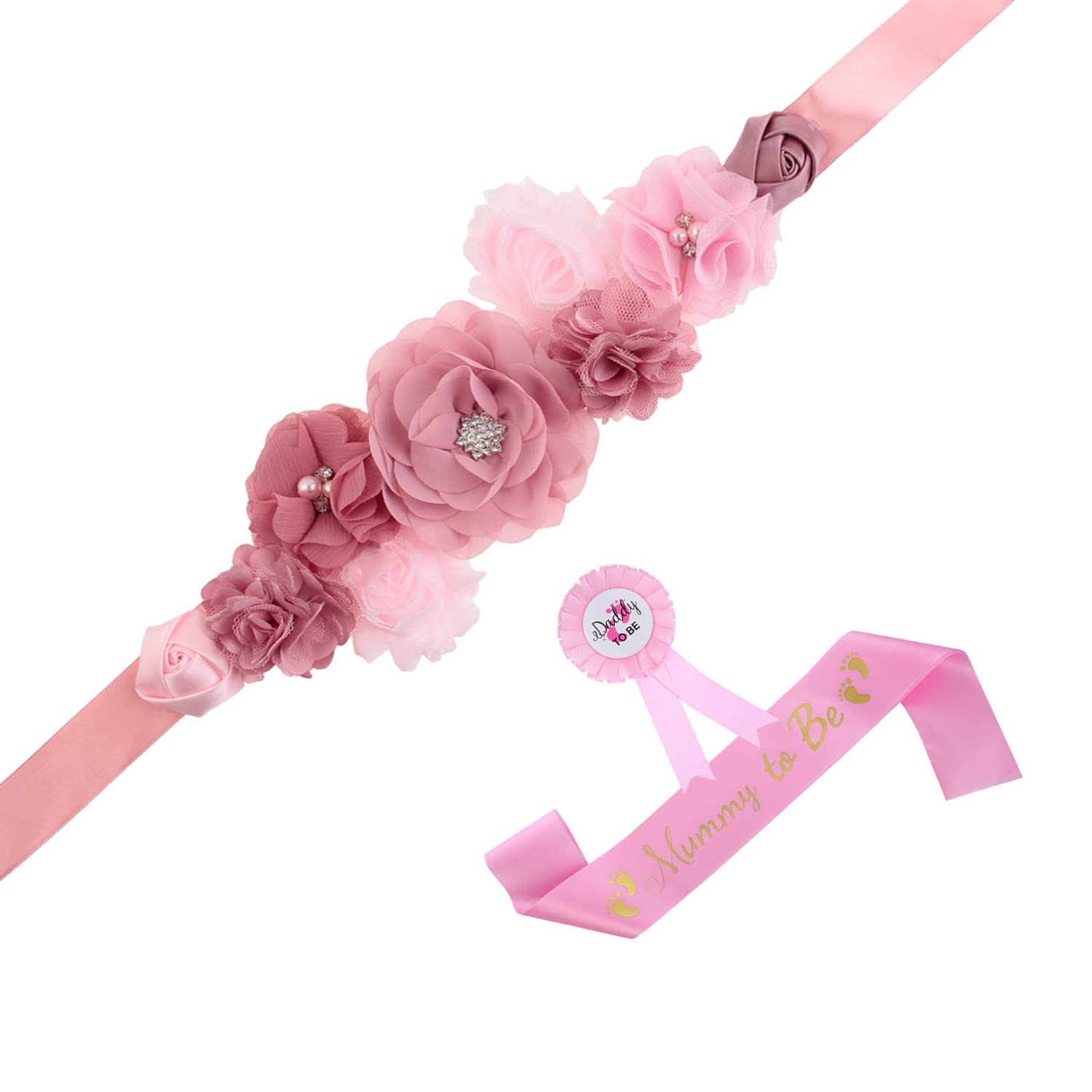 Nishine Różowy pas ciążowy z kwiatem pas ciążowy dla mamy na baby shower dziewczyny druhna pas szarfy, pudrowy róż, normal