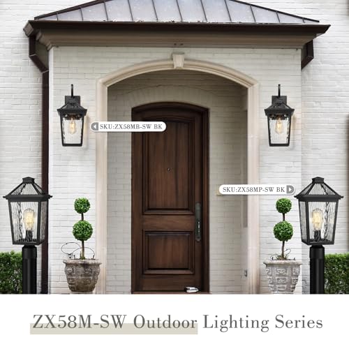 Image of zeyu 16.5 Inch Large Post Lights, Post Lamps Outdoor for Garden Porch, Die-Cast Aluminum with Water Ripple Glass, Black Finish, ZX58MP-SW BK