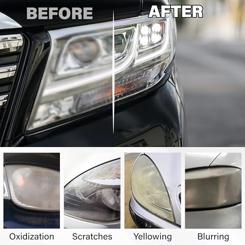 Image of 53 PCS Car Headlight Restoration Kit, 3 Inch Drill Sanding Disc with 1 /4 Inch Shank Backing, Loop and Hook Sanding Paper, Scouring Pads, Polishing Sponge, Soft Interface Pad, Masking Tape
