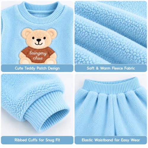 Image of Bold N Elegant Kids Fleece Sweatshirt & Jogger Set with Teddy Bear Applique
