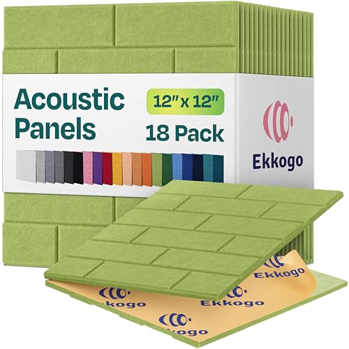 Image of Acoustic Wall Panels 18-Pack, 12 inchx12 inchx0.4 inch Decorative Self-Adhesive Sound Proofing | High Density 3D Brick Soundproof Absorbing Tiles for Walls, Home, Office & Studio - Gin Green